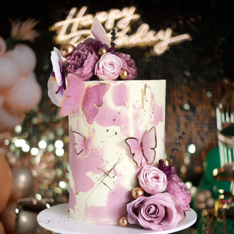 

butterfly flower pink cake