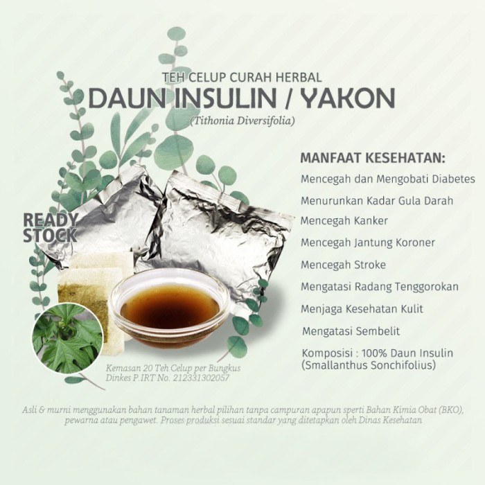 

BERIBU MANFAAT Teh Celup Herbal DAUN INSULIN YAKON Tithonia Diversifolia Diabetes