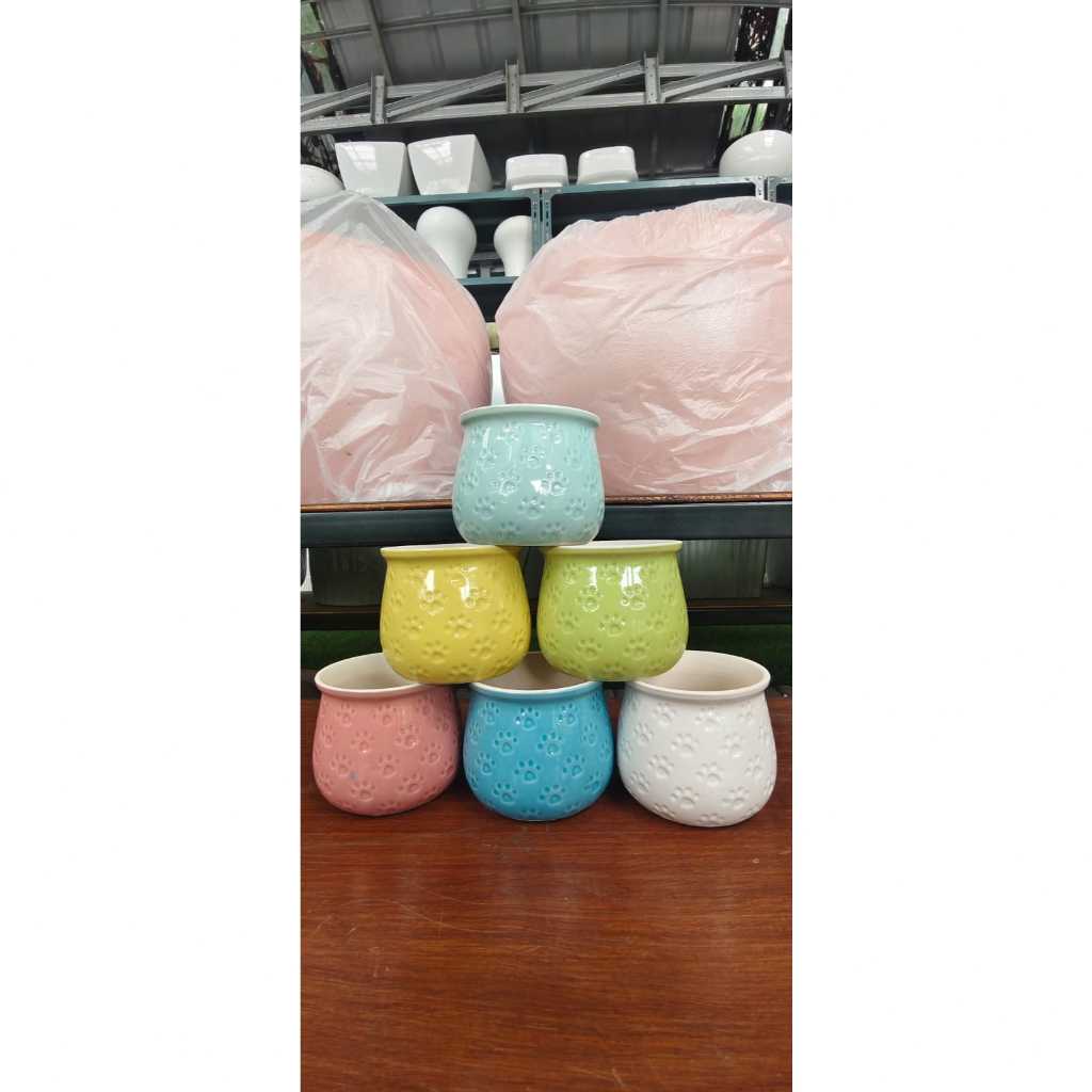 Pot Keramik Pot Tanaman Hias Pot Mini Motif Jejak Kaki