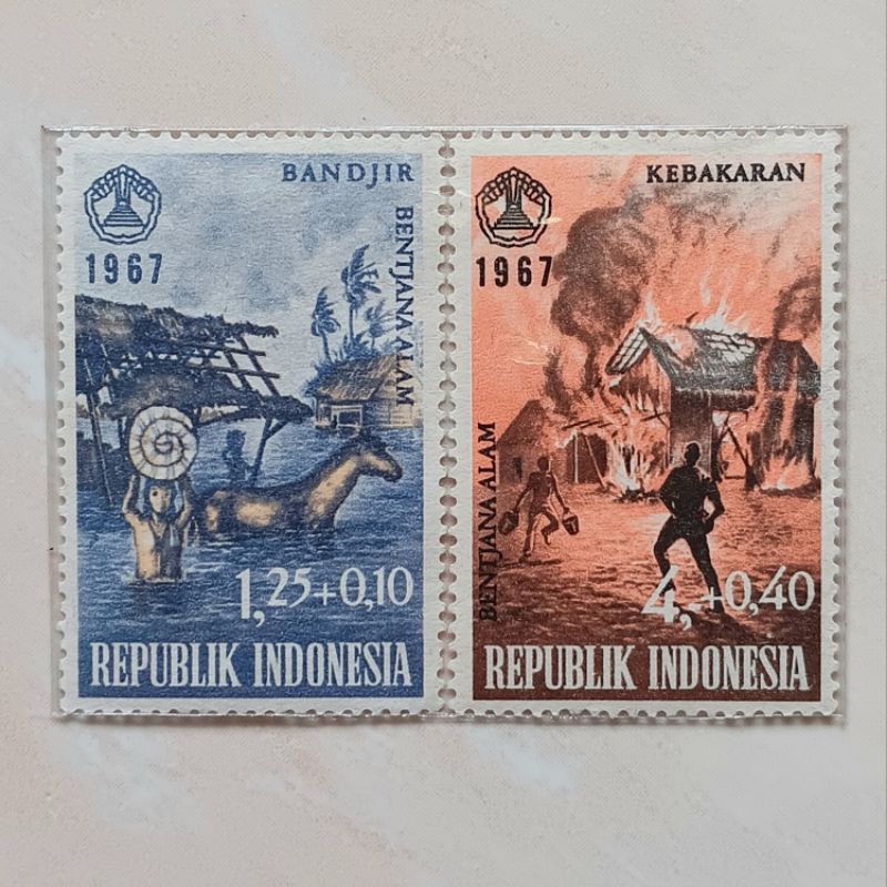 

(AB) Perangko Indonesia 1967 Bencana Alam Set 2 pcs Mint