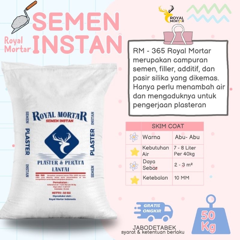 RM 365 | Plester & Perata Lantai | Royal Mortar | Semen Instan