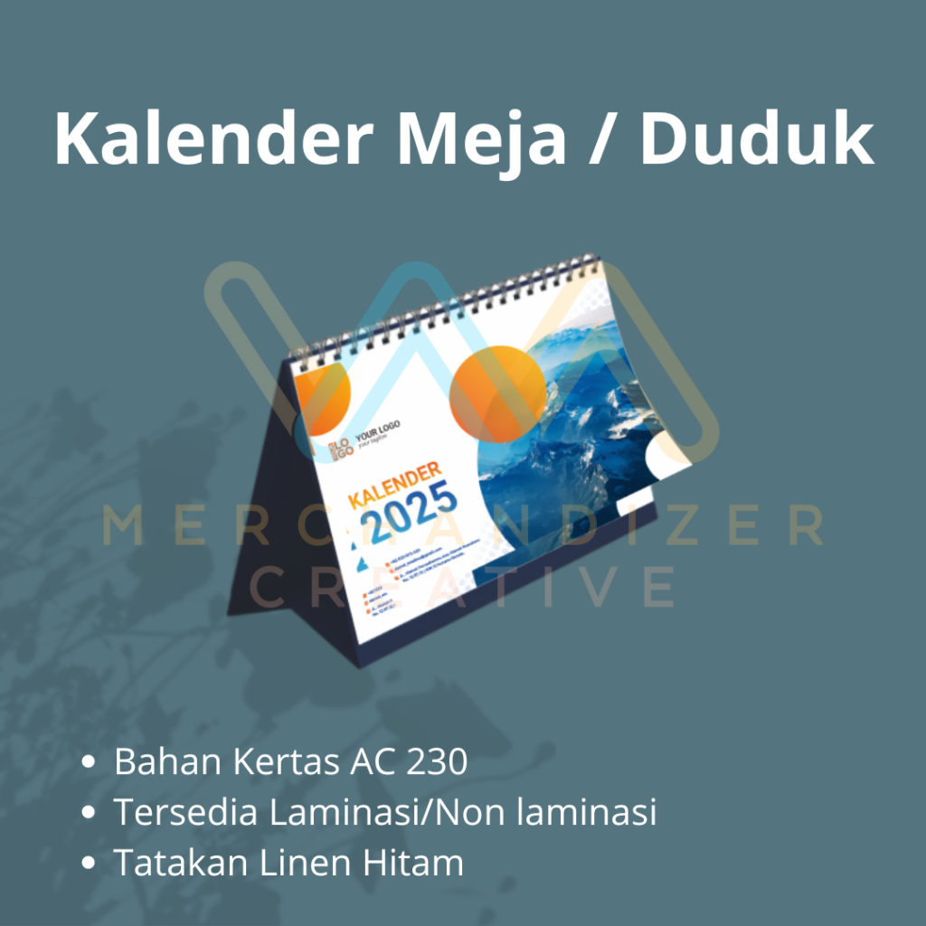 

Kalender Meja 2025 - 13 lembar 2 sisi Bahan AC 230 - tatakan LINEN - LAMINASI COVER SAJA