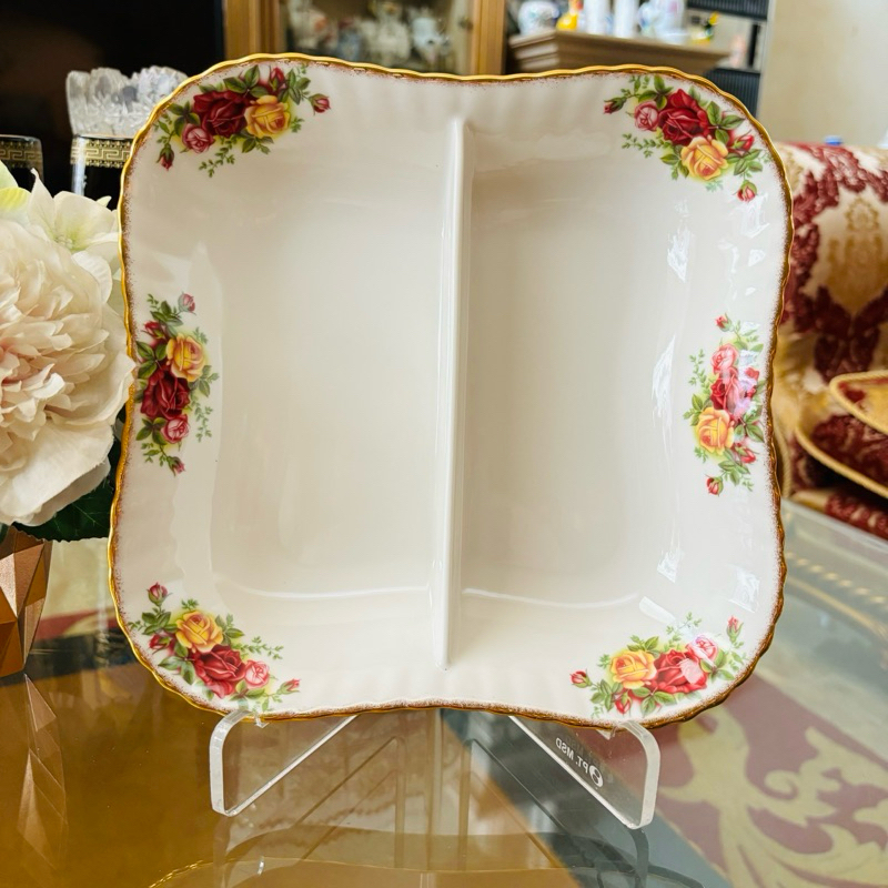 Piring Saji Royal Albert Old Country Roses Sekat 2 Plate Two Part Diveded Server Mewah Cantik