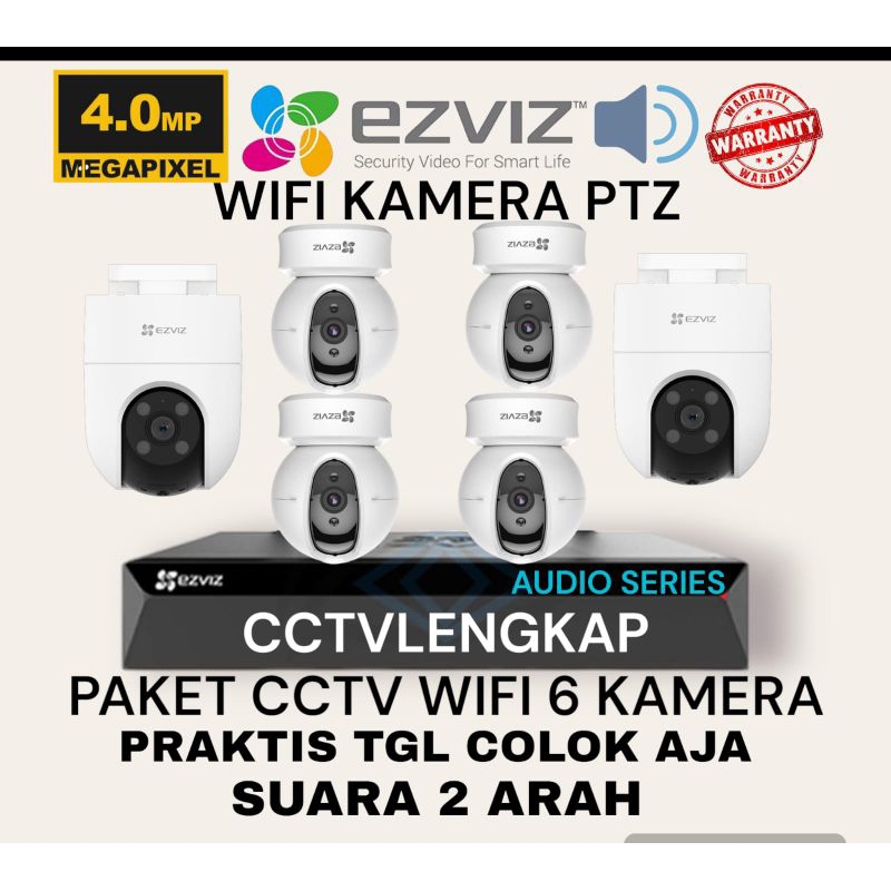 PAKET CCTV EZVIZ 6 IP CAMERA 4 MP NVR WIFI 8 CH 2 WAY AUDIO PTZ  CCTV WERELLES