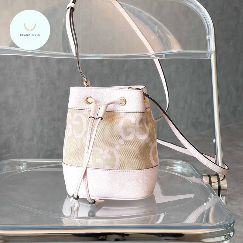 Gucci Ophidia Jumbo GG Pattern Mini Bucket Bag Beige/Pink