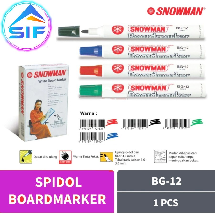 

Spidol Whiteboard Snowman Non Permanen Spidol Papan Tulis Warna Hitam Biru Merah Hijau Asli Original Sepidol Non Permanent Bisa dihapus