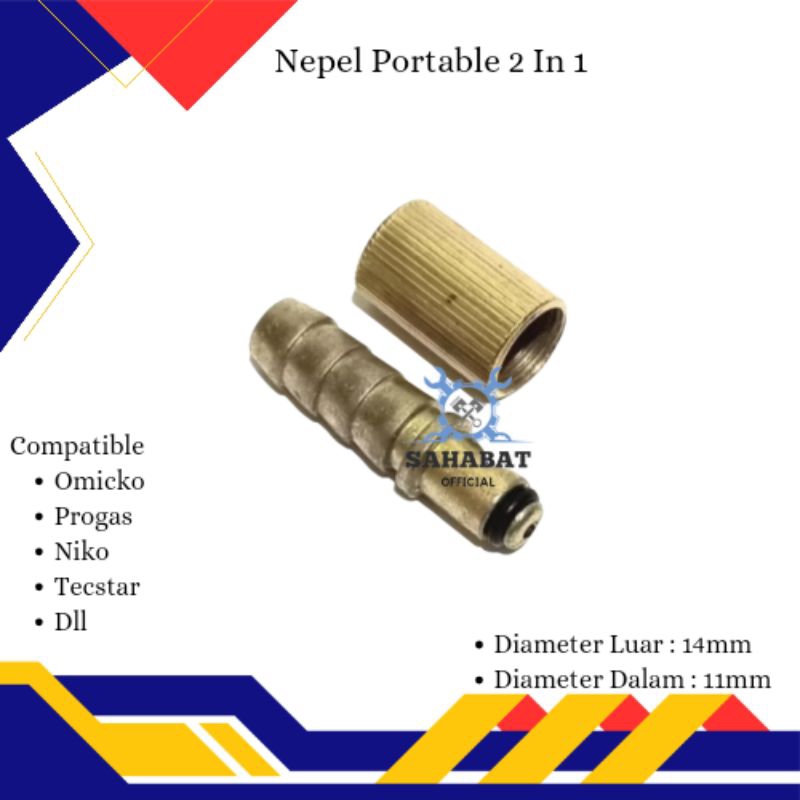 NEPEL KUNINGAN / NEPEL SAMBUNGAN KOMPOR GAS PORTABLE 2 IN 1