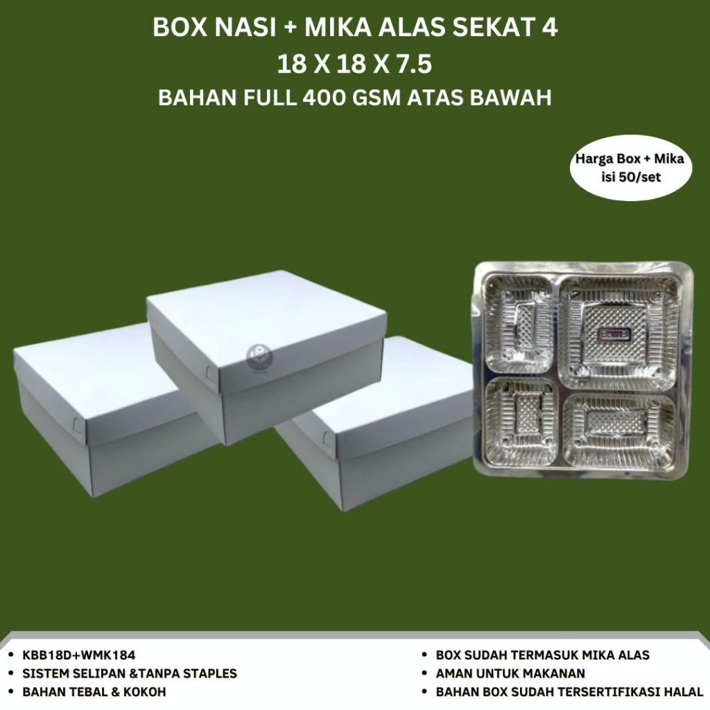 

Paket Dus Nasi 18x18 + Mika Box Nasi + Mika 400 Gsm (Paket 50 Set-KBB18DMK)