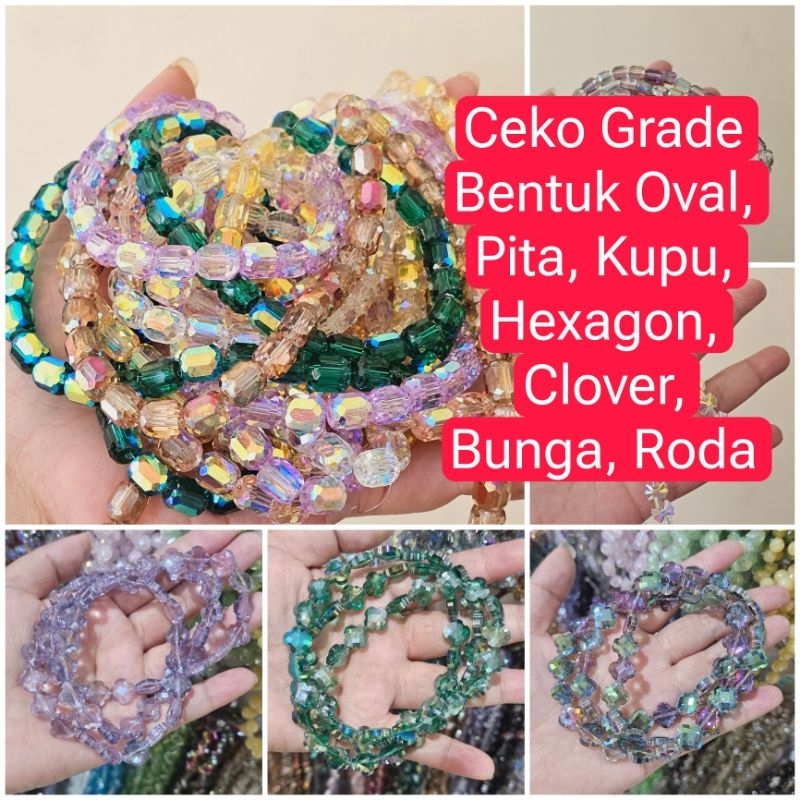 (part 1) Kristal Ceko 3A AAA glass grade grosir per string isi banyak ceko clover oval ceko bunga ce