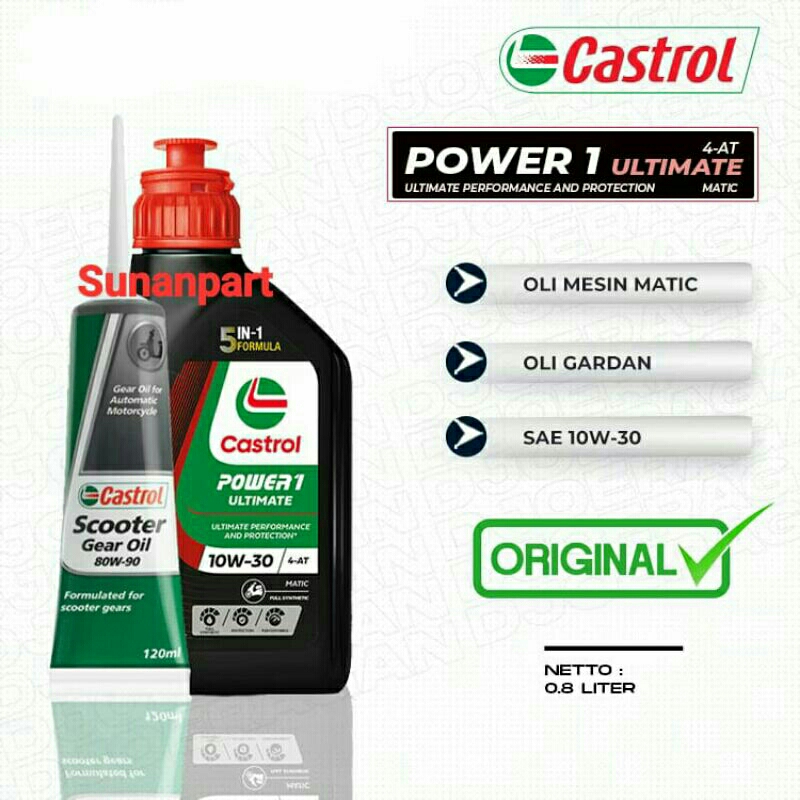 CASTROL ULTIMATE MATIC 10W-30 FULL SYNTETIC + Oli Gardan Castrol 120ml-Paket Oli Mesin Motor Matic C