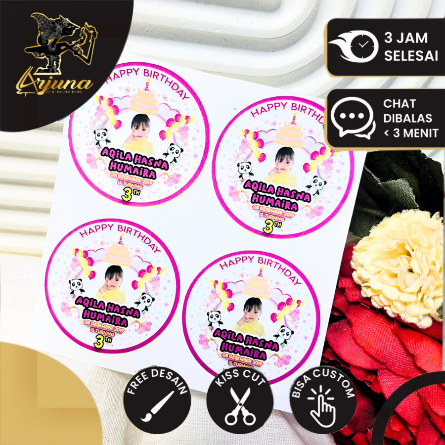 

2-4 Arjuna Stiker Vinyl Ulang Tahun Anak Anti Air Label Sticker Undangan Happy Birthday