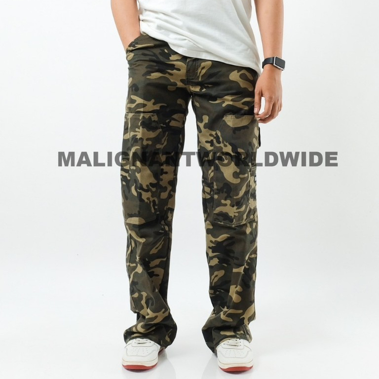 MALIGNANT Celana Loreng Panjang Pria Carpenter Pants Reguler Camo White Putih Loose Fit Non Stretch 