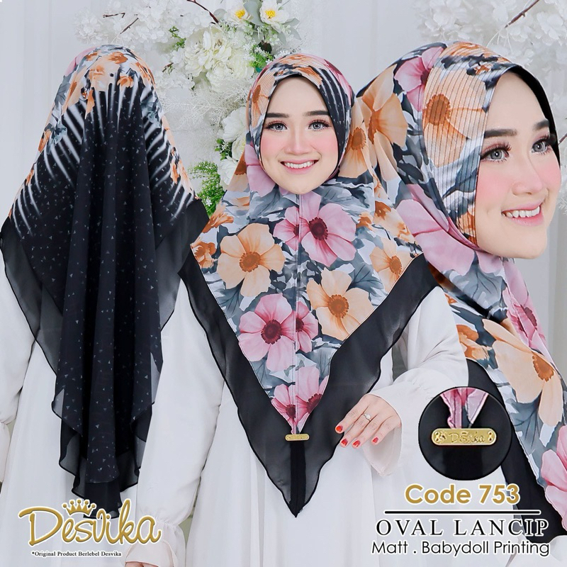 Jilbab instan DC 753  Khimar Pari motif printing by Desvika jilbab wanita muslim