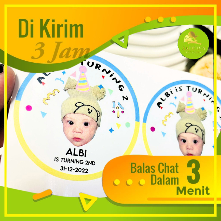 

5-8 Sadewa Stiker Vinyl Ulang Tahun Anak Sticker Label Undangan Happy Birthday Uk.Sedang Bandung