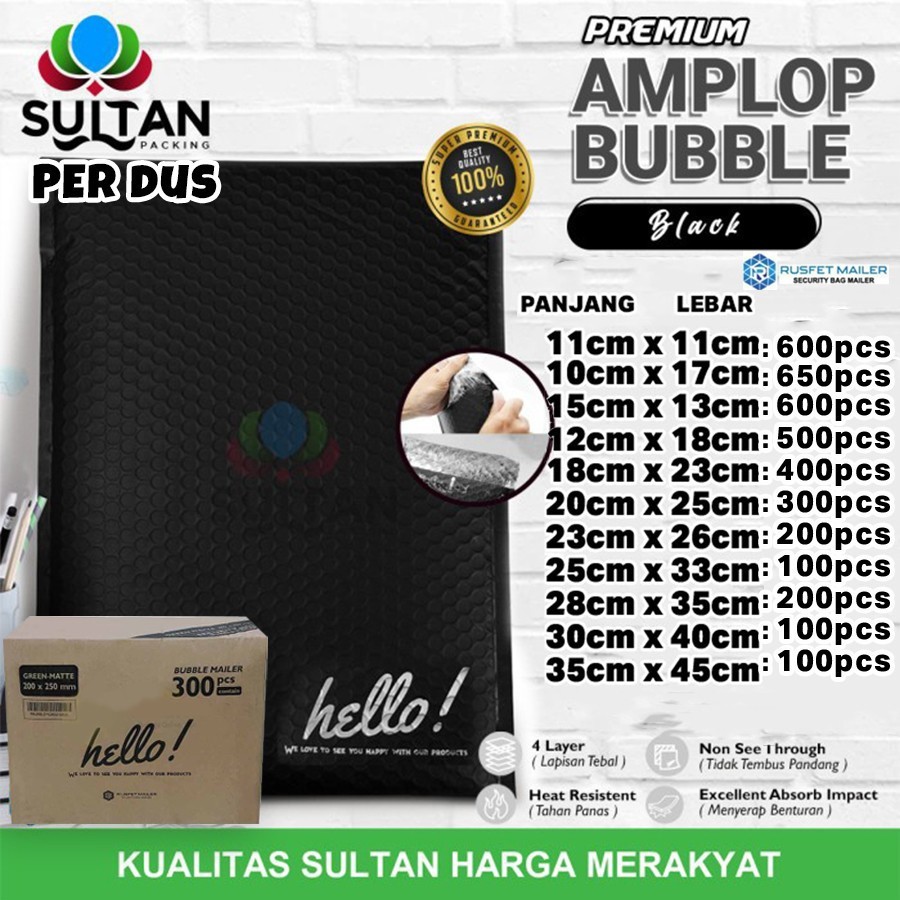 

AMPLOP BUBBLE MAILER WRAP ENVELOPE RUSFET BLACK PREMIUM PER DUS