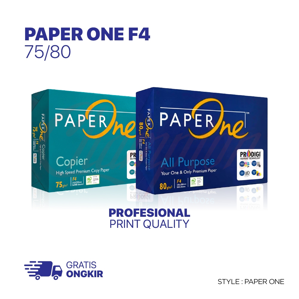 

PaperOne Kertas HVS F4 75/80 Gram - Kertas Print & Fotocopy 1rim (500lembar)