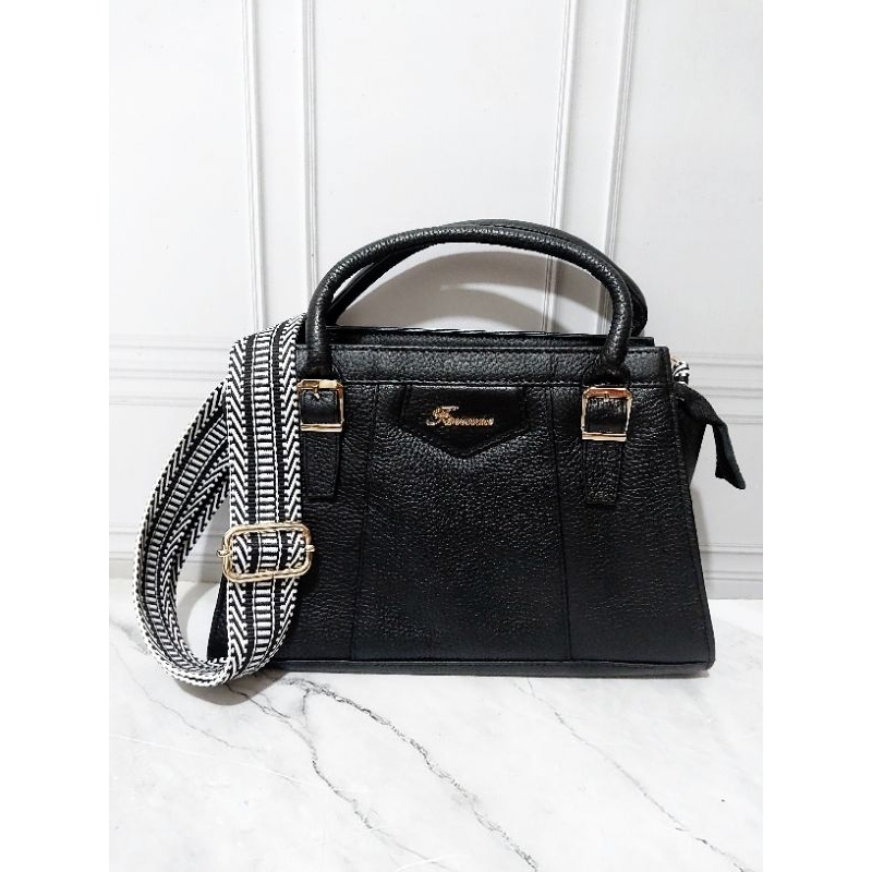 Fiorenza Tas handbag kulit asli 909M Black genuine leather