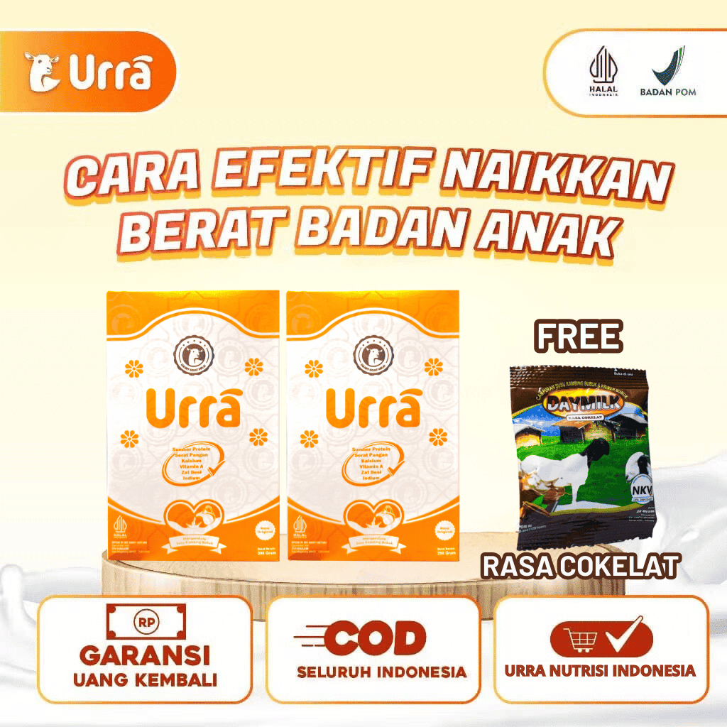 

Susu URRA 2 BOX Free 1 Daymilk Cokelat Sachet - Susu Kambing Saneen Eropa Penambah Berat Badan Anak Solusi Alergi Susu Sapi Susu Kambing Asli