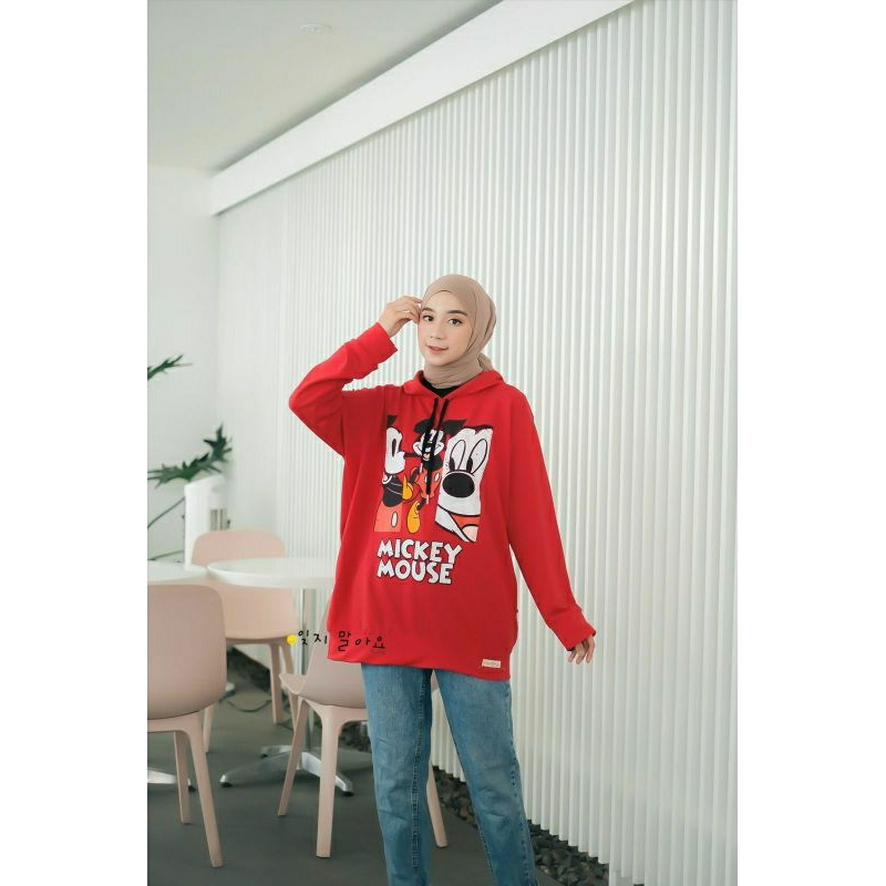 Mickey Red Hoodie, hoodie bahan kaos Babyterry import jumbo fit XXXl ld 120-130 termurah terlaris ke