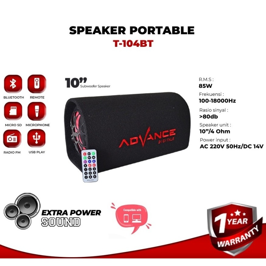Speaker Advance T-104BT NEW 10" Bluetooth Advance Speaker T104BT 10 Inch Subwoofer Advance T104BT