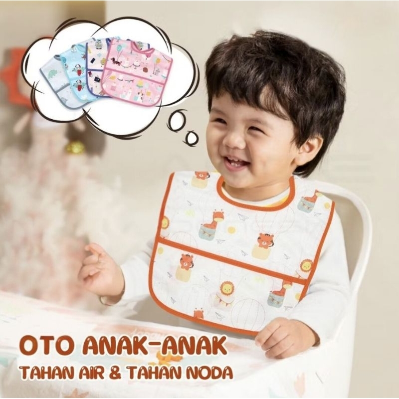 Celemek Makan Bayi Waterproof Anti Air - Celemek Makan Bayi dengan Kantong