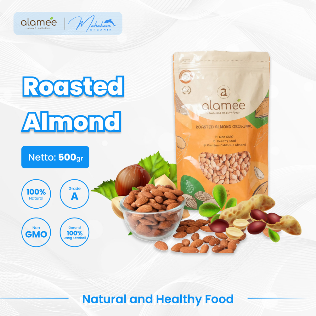 

ALAMEE Kacang Almond Panggang 500gr Organik Premium Utuh Roasted Almon Cemilan Organik