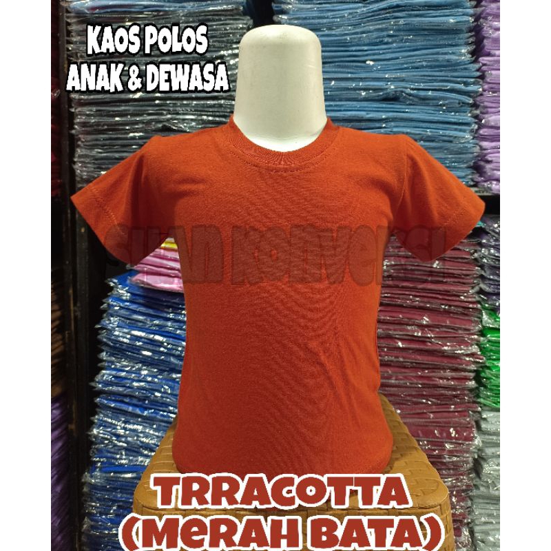 KAOS POLOS MERAH BATA 30s ANAK/DEWASA PENDEK
