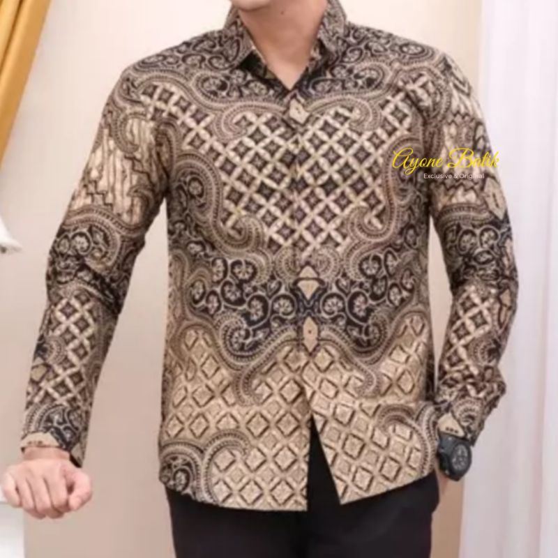 Kemeja batik lengan panjang pendek warna Coklat Mocca Kemeja Batik Pria Mewah hem batik lengan panja