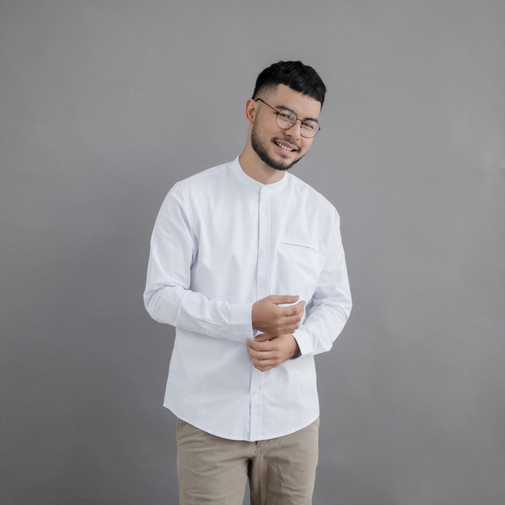 Kemeja Pria Shanghai Lengan Panjang Polos katun Putih