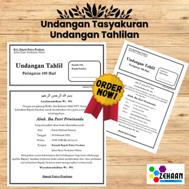 

UNDANGAN TAHLIL HAUL TASYAKURAN PERNIKAHAN AQIQAH Custom Hitam Putih Tanpa Minimal Order - Zeehan Printech