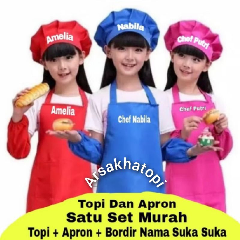 Topi Koki Celemek Anak Boleh Kasih Nama Di Topi Dan Celemek Free