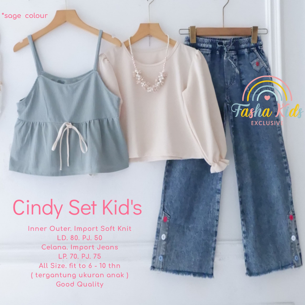 Shopakids Cindy Set Kids 3 in 1 Setelan Inner Outer & Celana Jeans Anak Perempuan by Fasha Kids