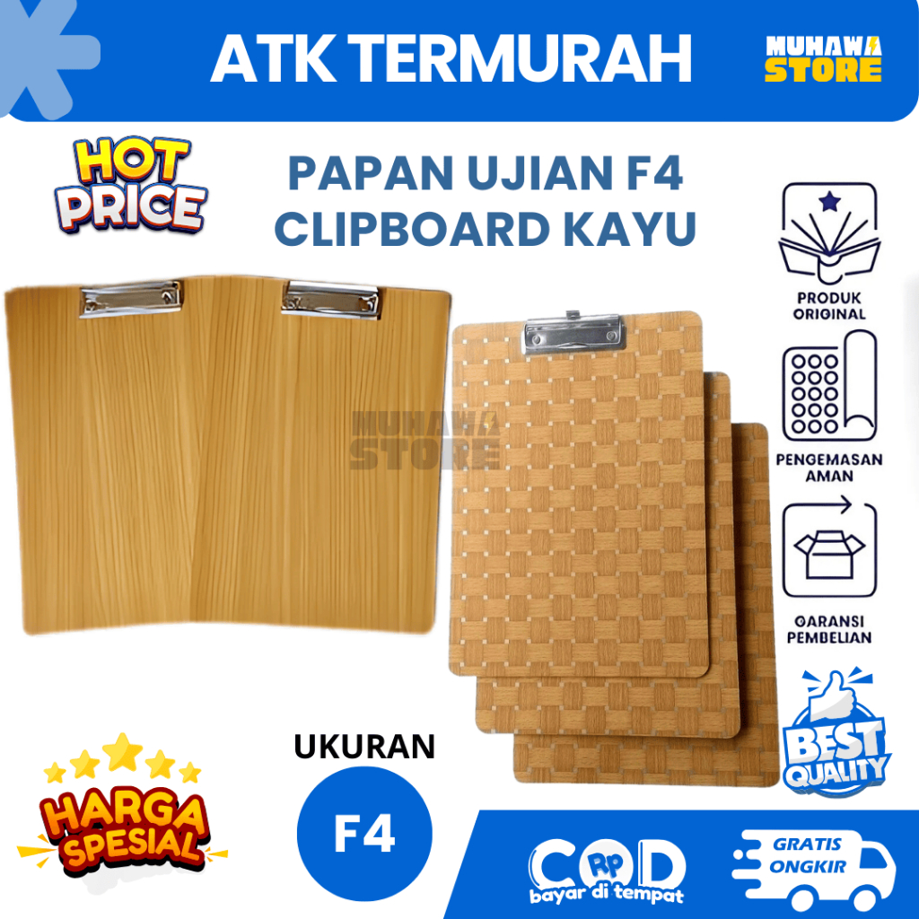 

PAPAN UJIAN KAYU UKURAN F4 CLIPBOARD KAYU