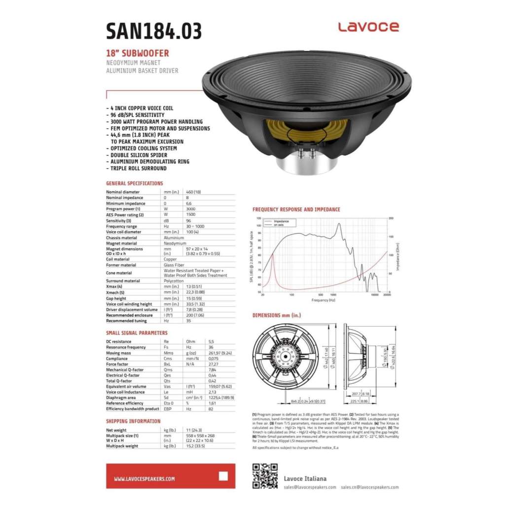 Speaker Komponen Lavoce SAN 184.03 18 inch Original