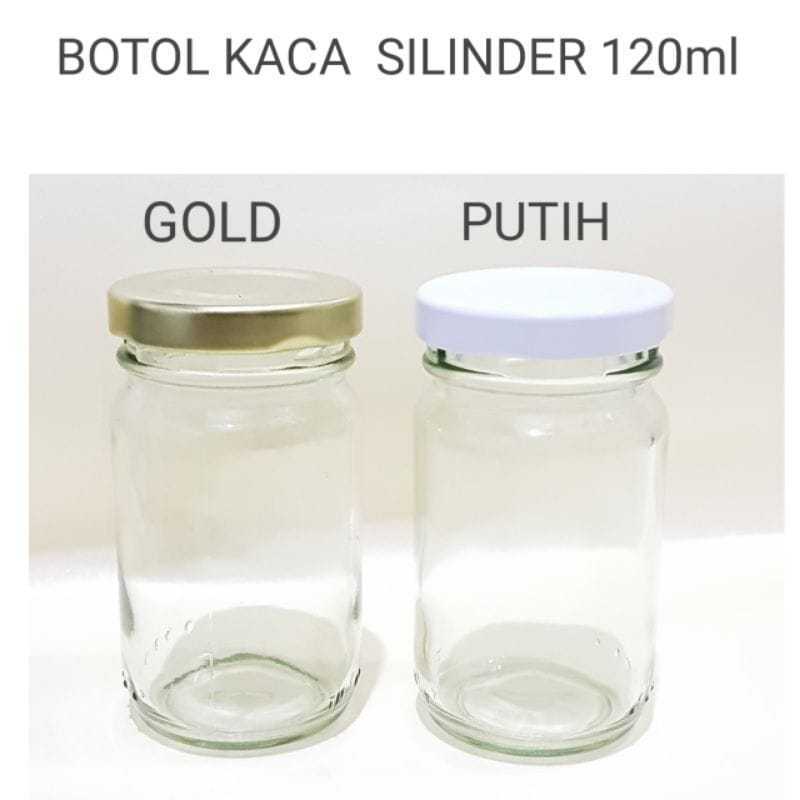 / 6 (ENAM) 120 ML JAR + TUTUP SENG GOLD / BOTOL SILINDER 120 ML + TUTUP / JAR KACA 120 ML + TUTUP PU