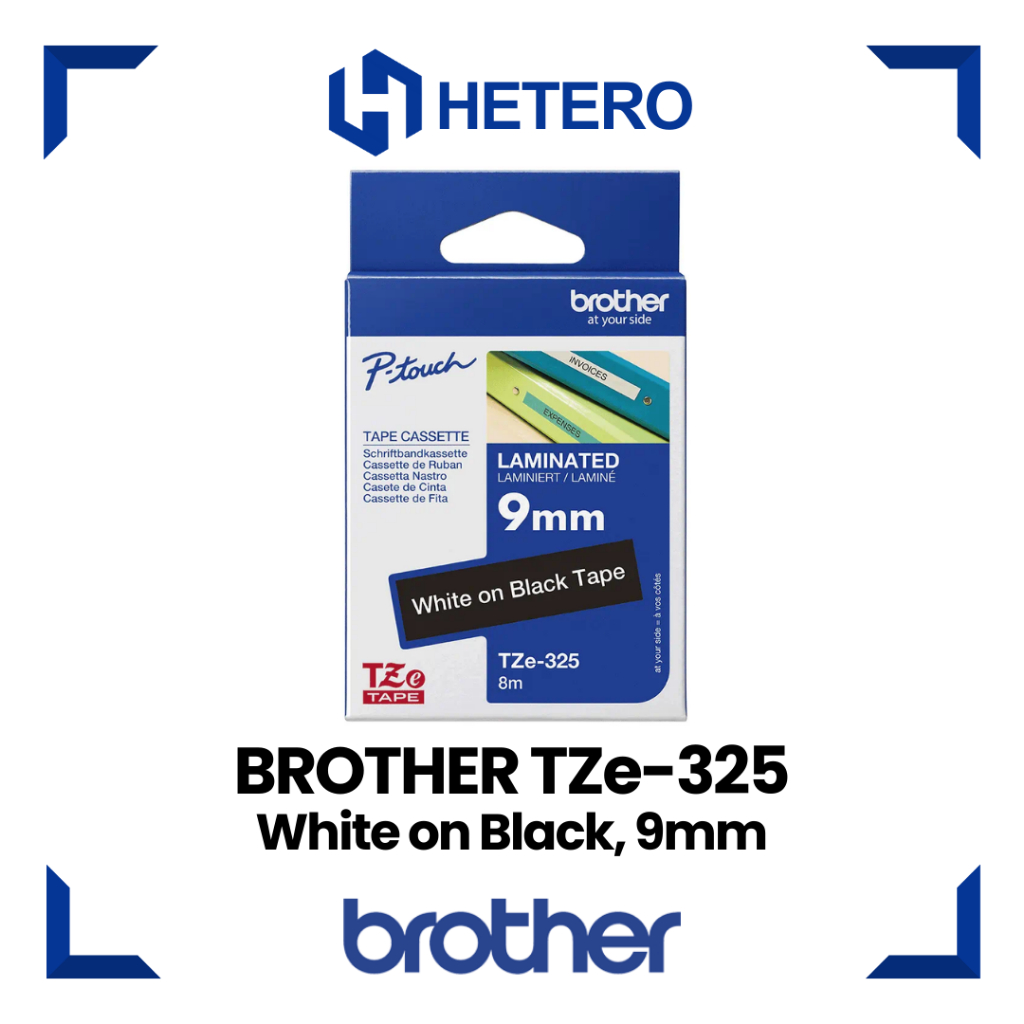 

BROTHER Color Tape TZE-325 White on Black, 9mm
