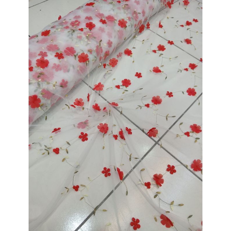 DYA369 BAHAN/KAIN TILLE BORDIR 3D/KAIN TILLE MOTIF TERBARU