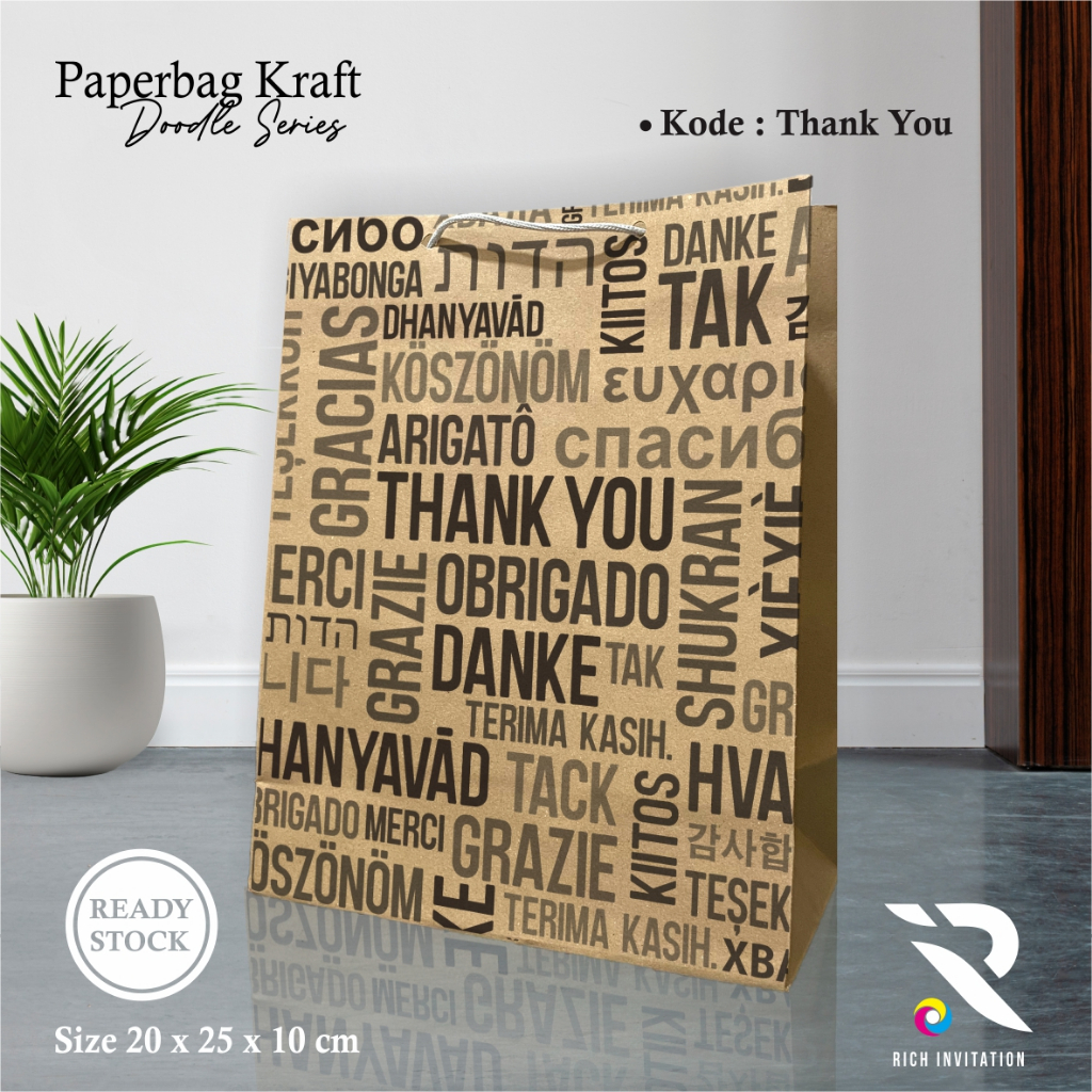 

[12PCS] PAPER BAG SABLON MOTIF THANK YOU UKURAN 20 X 25 X 10 CM READY STOCK LUSINAN