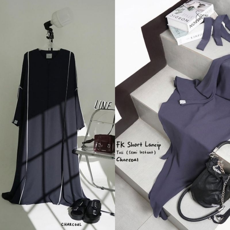 Preloved Line Abaya 1set dengan FK Long semi instan Bysofni