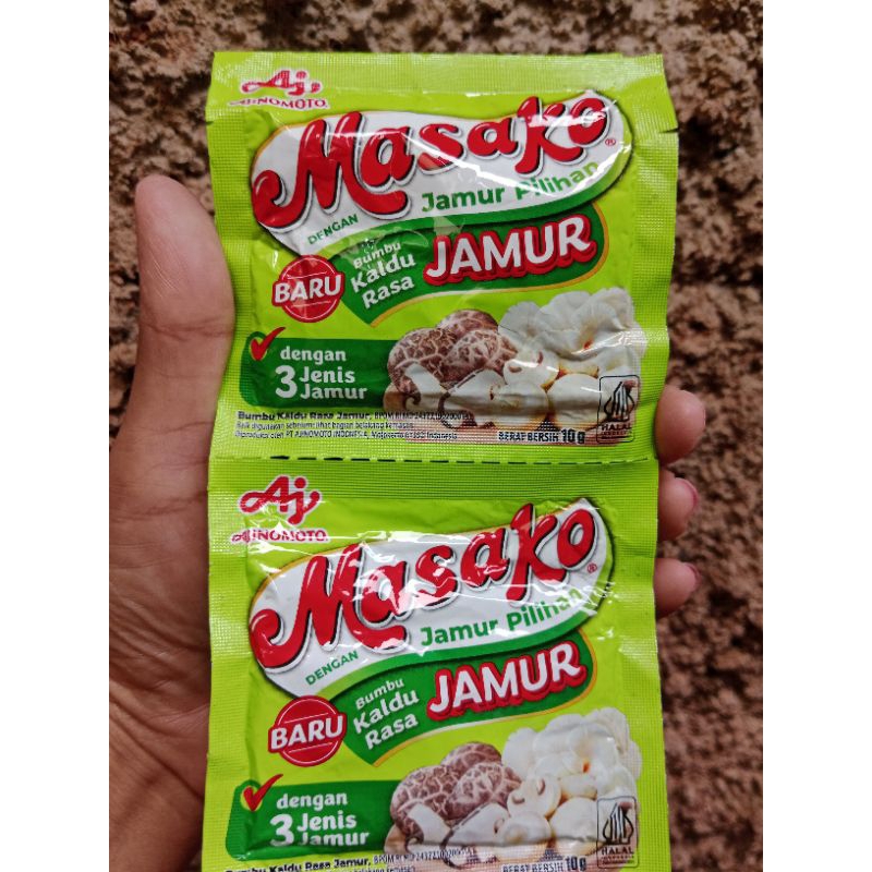 

Masako Bumbu Kaldu Rasa Jamur 1 Renceng isi 12 Sachet