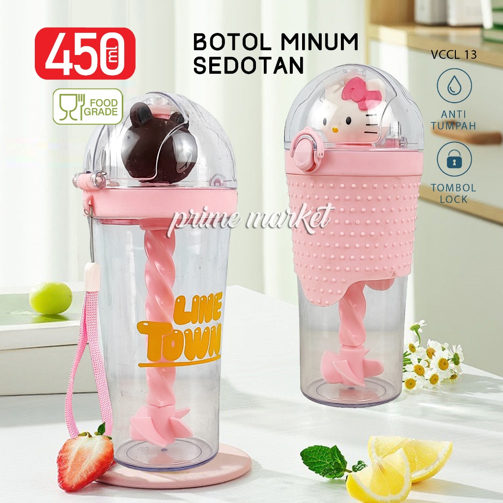 Botol Minum Sedotan Botol Minum Plastik Sedotan Botol Minum Karakter Gelas Minum Lucu (VCCL 13)