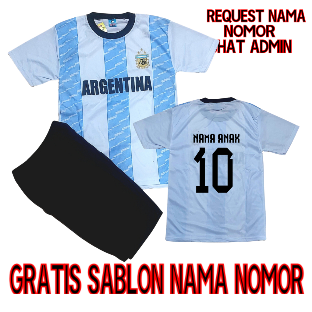 gratis sablon nama jersey baju bola argentina anak usia 0-12thn