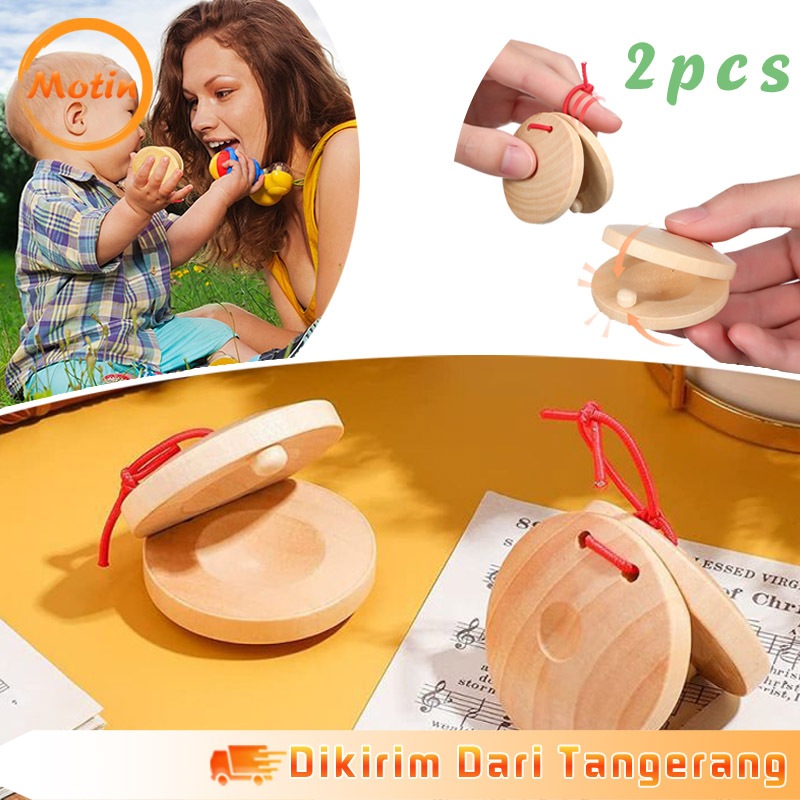 2pcs Kastanyet Kayu Alat Musik Kastanyet Castanyet Mainan Perkusi Wood