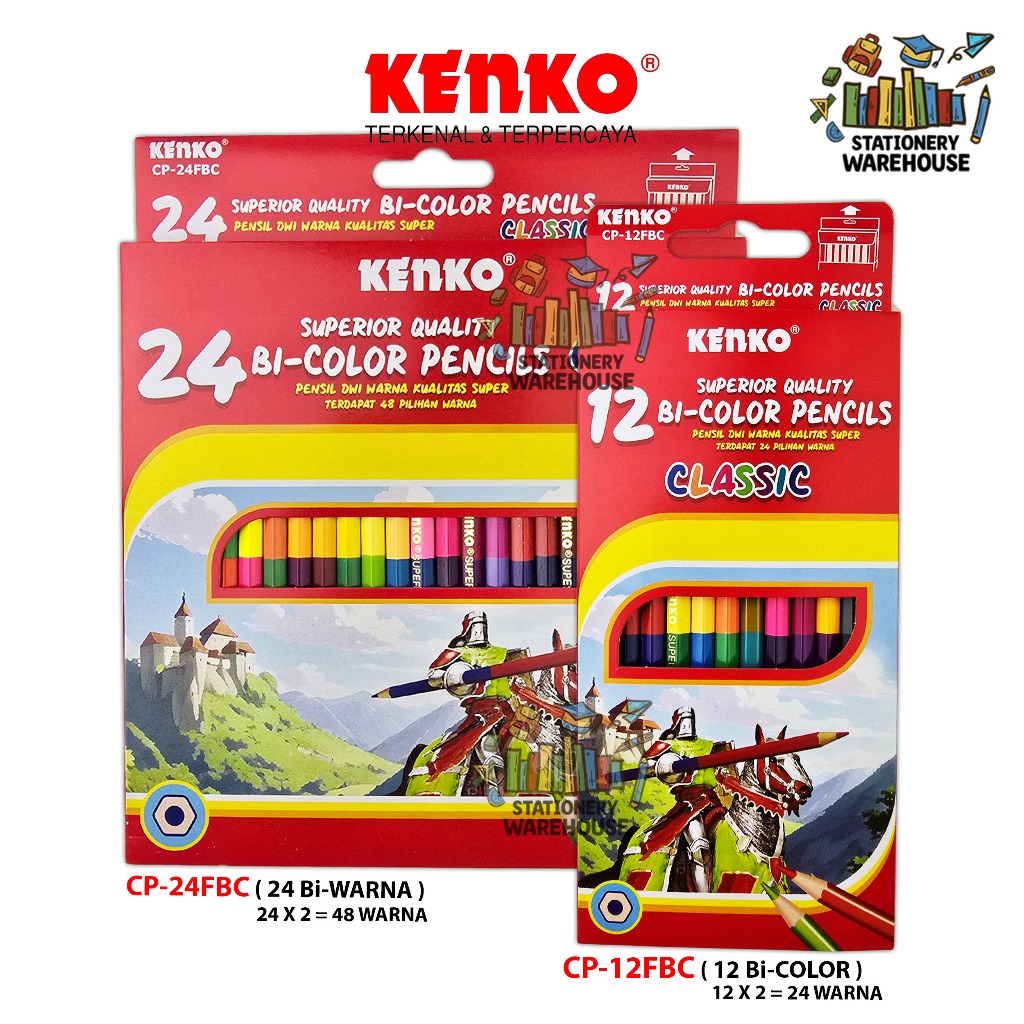 

Pensil Warna KENKO 12 , 24 Color Pencil Bi-color CP-12FBC CP-24FBC 24 Color / 48 Color