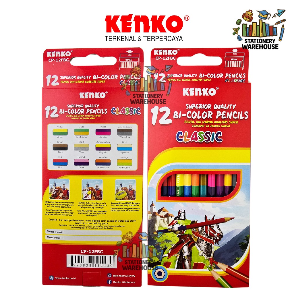 

RB Pensil Warna KENKO 12 , 24 Color Pencil Bi-color CP-12FBC CP-24FBC 24 Color / 48 Color