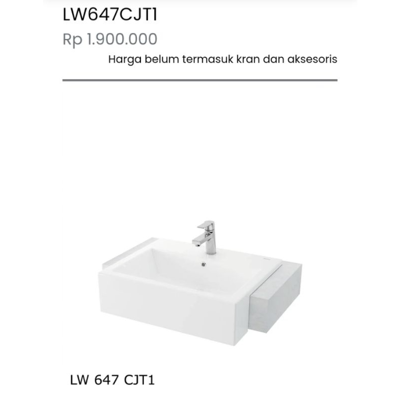 WATAFEL CUCI TANGAN TOTO  Semi Recessed Lavatory Kualitas 1 Grade A LW647CJT1