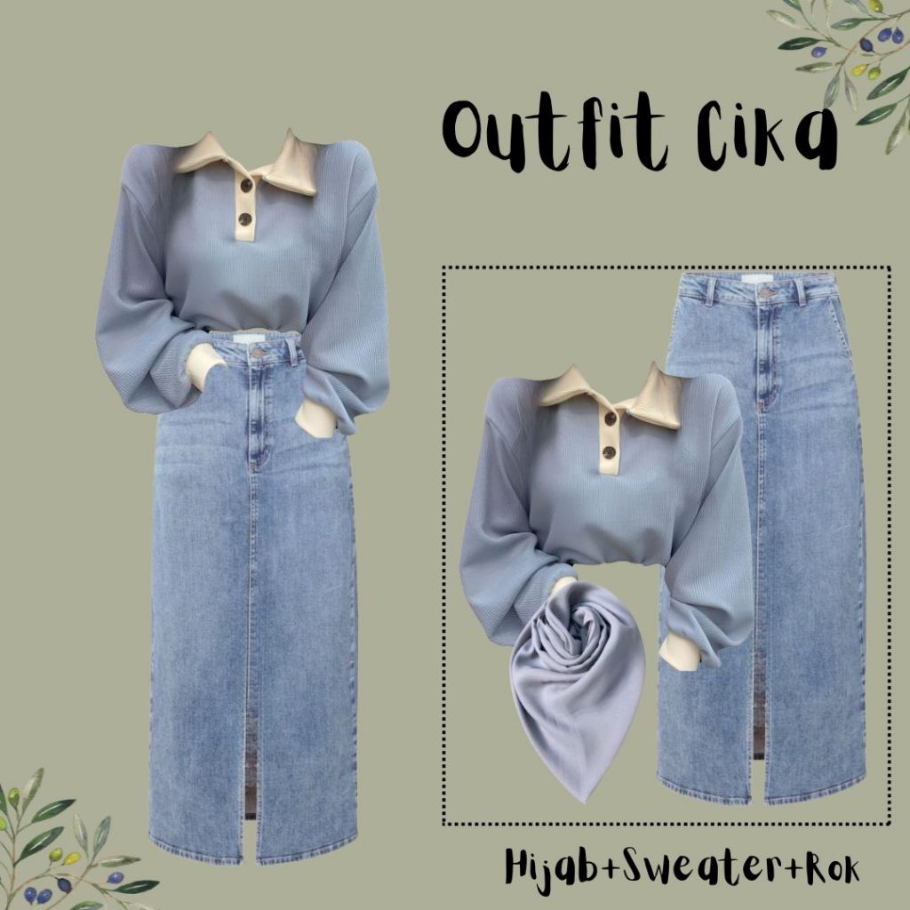 Set Angel Sweater+Hijab+Rok Outfit Siska Daily Ootd Hangout