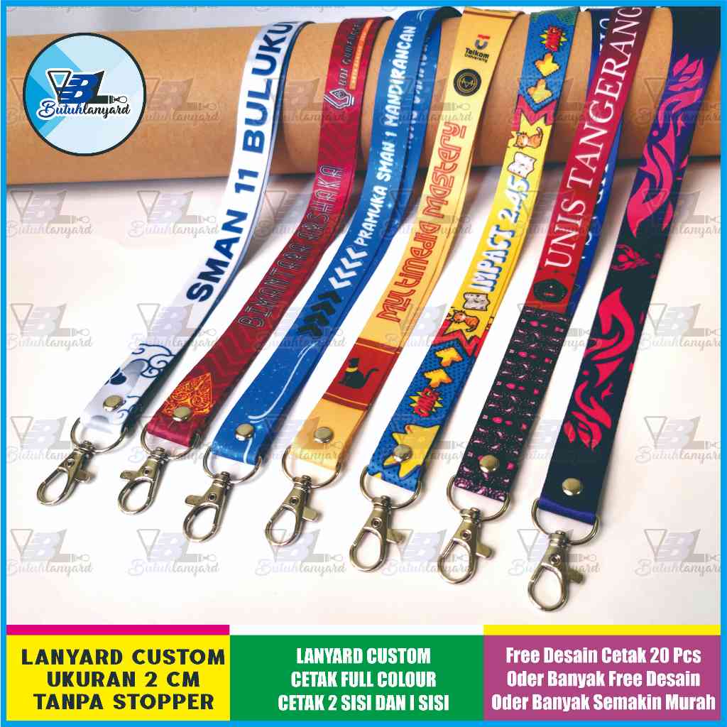 

Lanyard custom printing 2 cm 2 muka tanpa stoper / tali lanyard id card gantungan name