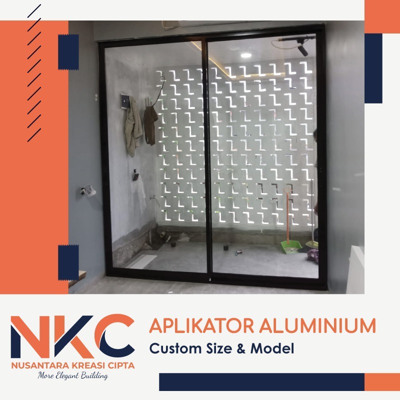 PINTU ALUMINIUM KACA SLIDING 2 DAUN GESER UKURAN L140XT200 CUSTOM MODEL, WARNA DAN UKURAN DI KERJKAN