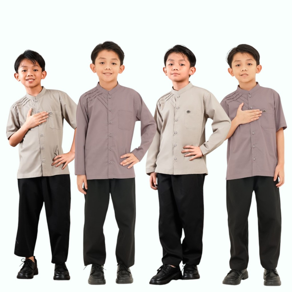SETELAN BAJU BUSANA MUSLIM ANAK LAKI LAKI NIBRAS JELITA PLUM TAUPE BY NBRS FASHION KOKO KEMEJA PRIA 
